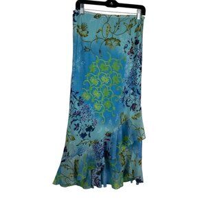 Zero Zero Women's Y2K Fairy Asian Maxi Ruffle Floral Boho Skirt Blue Size M